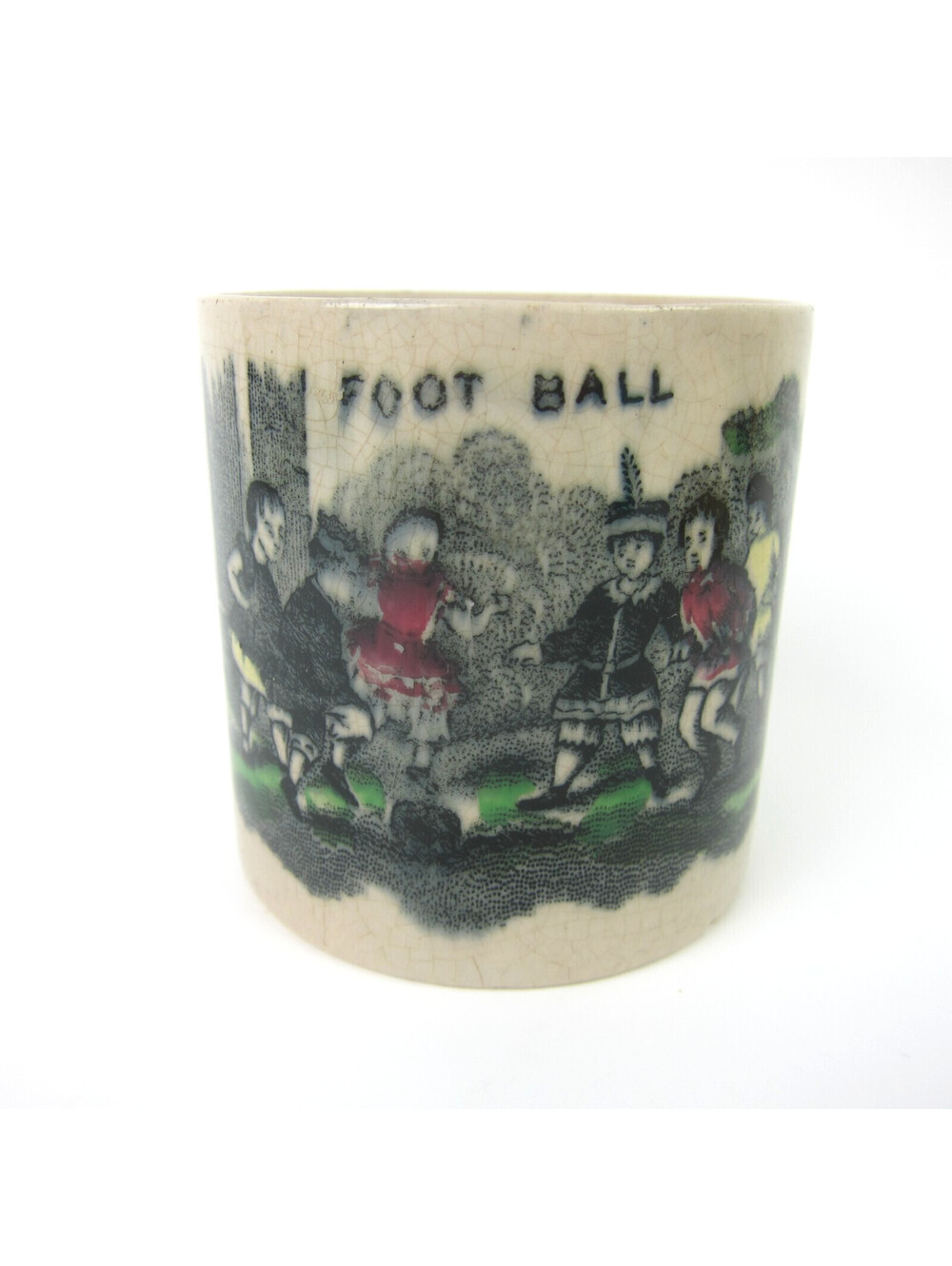 Antique Staffordshire Ironstone Childs Mug Football Early 1800s Transferware